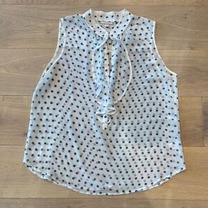 Polka Dot Sleeveless Blouse - White and Blue